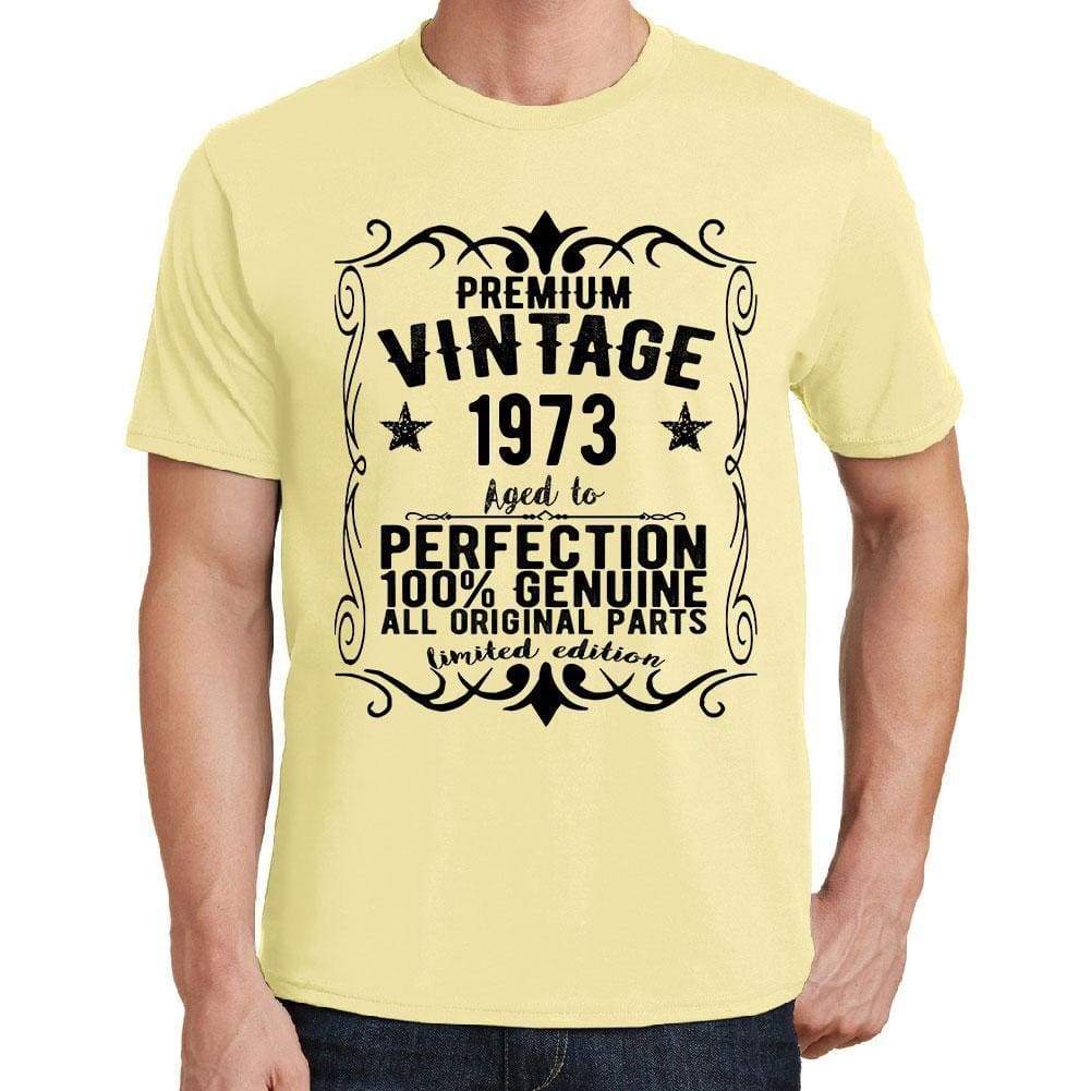 Premium Vintage Year 1973 Yellow Mens Short Sleeve Round Neck T-Shirt Gift T-Shirt 00348 - Yellow / S - Casual