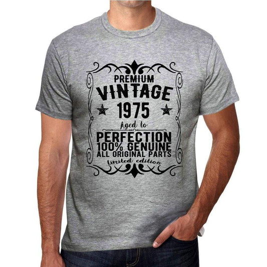 Premium Vintage Year 1975 Grey Mens Short Sleeve Round Neck T-Shirt Gift T-Shirt 00366 - Grey / S - Casual