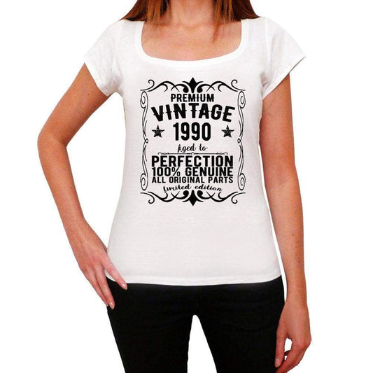 Premium Vintage Year 1990 White Womens Short Sleeve Round Neck T-Shirt Gift T-Shirt 00368 - White / Xs - Casual