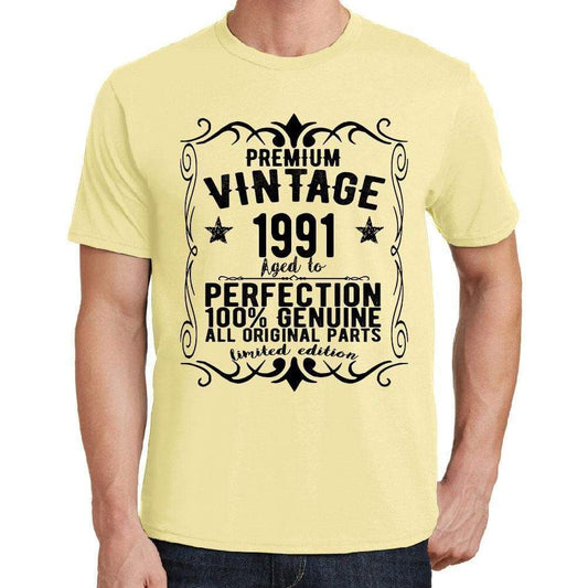Premium Vintage Year 1991 Yellow Mens Short Sleeve Round Neck T-Shirt Gift T-Shirt 00348 - Yellow / S - Casual
