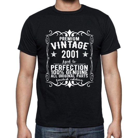 Premium Vintage Year 2001 Black Mens Short Sleeve Round Neck T-Shirt Gift T-Shirt 00347 - Black / S - Casual