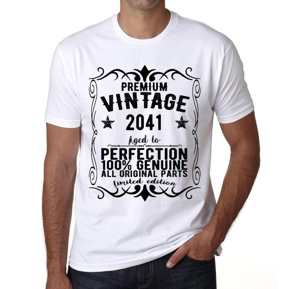 Premium Vintage Year 2041 White Mens Short Sleeve Round Neck T-Shirt Gift T-Shirt 00349 - White / Xs - Casual
