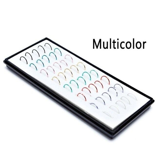 (40pcs/box) Fashion Body Jewelry 9*0.6mm Colorful Stainless Steel Nose Hoop Nose Ring Stud Punk Style Body Piercing Jewelry