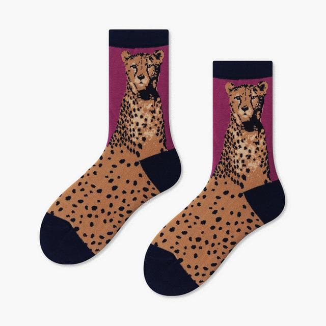 Women Socks Winter Cartoon Creativity Leopard Cat Animal Socks Harajuku Crazy Cotton Funny Casual Happy Socks Men Novelty Sox