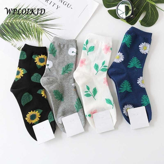 Jacquard/Plants Cute Flowers Pattern Printing Art Socks Women Dandelion/Sunflower Socks Fashion Soft Calcetines Sokken