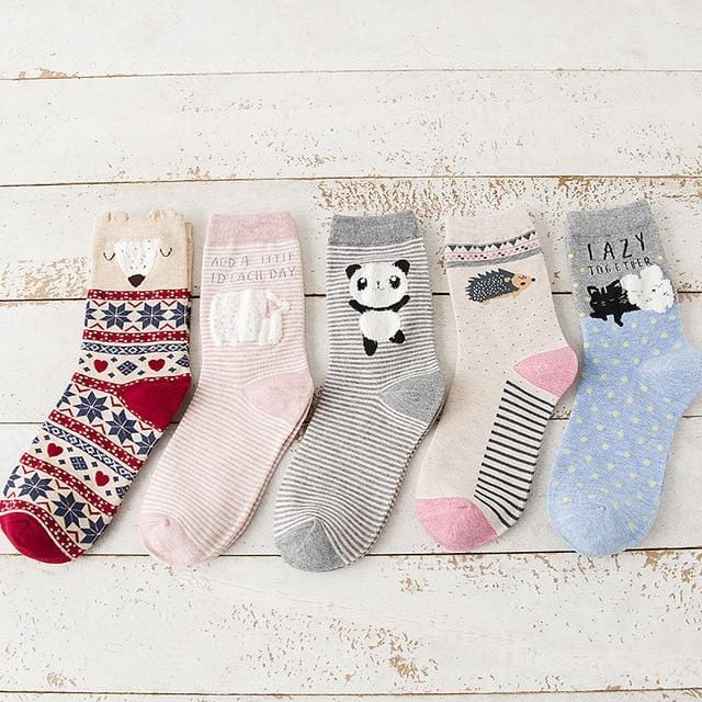 5Pairs 2019 New Autumn Women Cotton Socks In tube Animal Ear Cute Socks Fox Bear Soft Cartoon Socks Girl