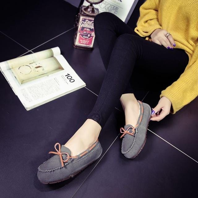 2020 Shoes Women Winter Warm 100% Genuine Leather Flat Shoes Casual Loafers Slip on Women's Flats Plush Shoes Moccasins Lady