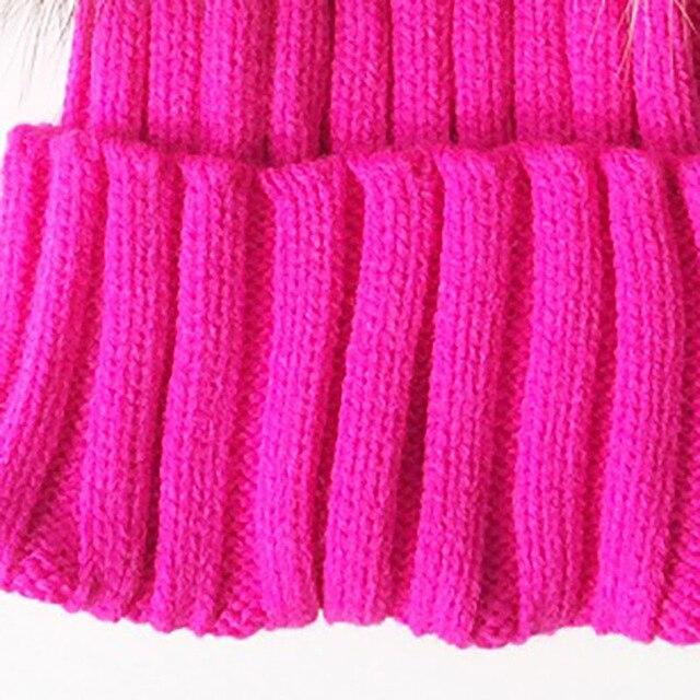 Winter Baby Knit Beanie Hat Crochet Double Natural Raccoon Pompom Hat Girls/Boys Soft Cap Real Fur Child Caps Fashion Kids Warm