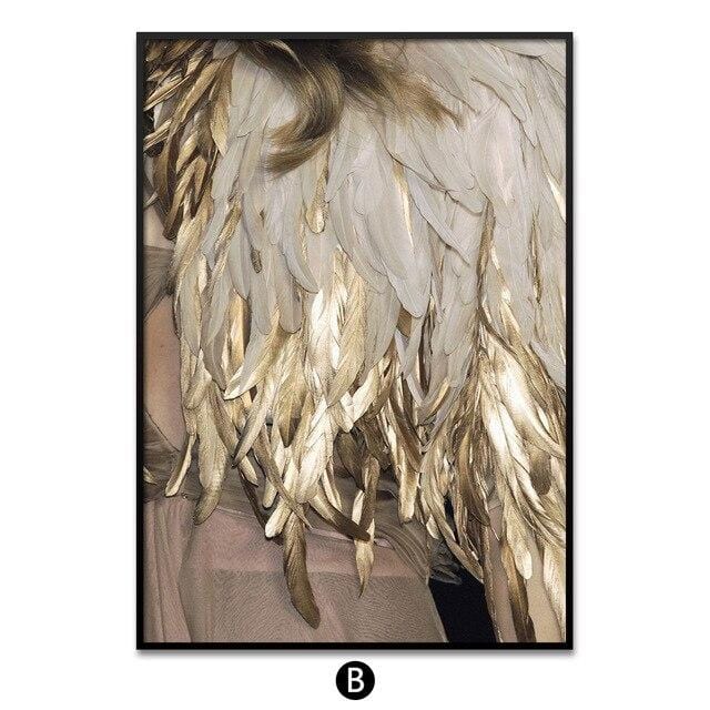 Abstract Golden Black White Feather wall poster Exquisite art Home decor for living room Nordic Canvas Paintings