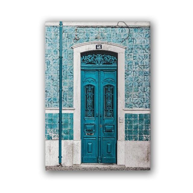 Lisbon Portugal City Map Poster Prints Portuguese Tiles Blue Door Vintage Wall Art Canvas Painting City Photography Home Decor