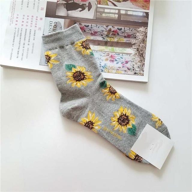 [EIOISAPRA]Korean Style Women Sunflower Short Socks Creative Art Harajuku Japanese Socks High Quality Cotton Tide Sox
