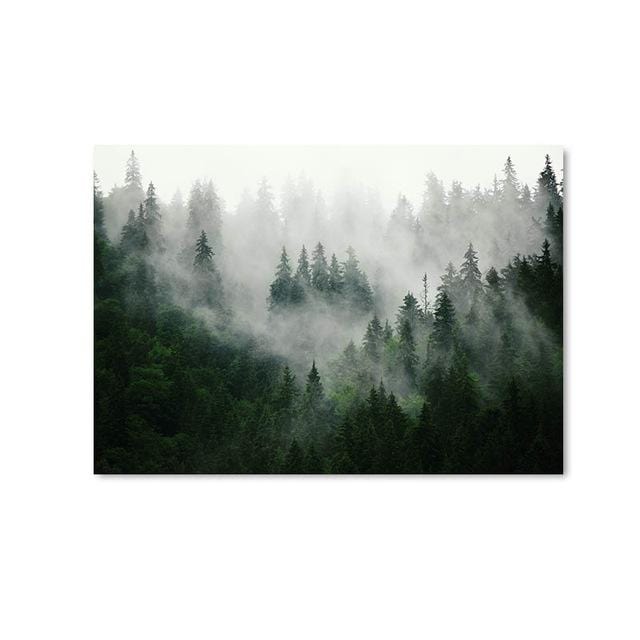 Mountain Foggy Forest Picture Nature Scenery Scandinavian Poster Nordic Decoration Landscape Print Wall Art Canvas Painting
