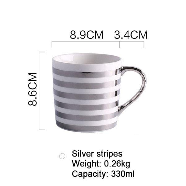 Creative Ceramic Milk Mug Love Star Stripe Pattern Gold Plating Handle Cup Office Household Coffee Milk Tea Mugs Home Decoration