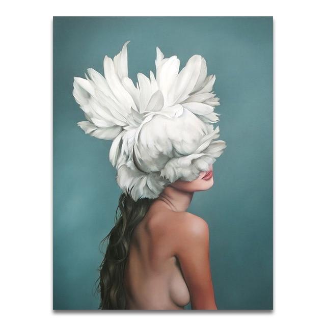 Nordic Modern Floral Feather Woman Abstract Fashion Style Canvas Painting Art Print Poster Picture Wall Living Room Home Decor