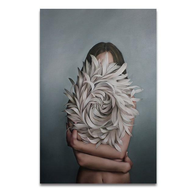 Nordic Modern Floral Feather Woman Abstract Fashion Style Canvas Painting Art Print Poster Picture Wall Living Room Home Decor