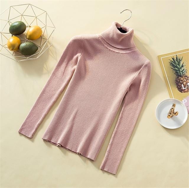 Knit Sweater Women Turtleneck Casual Pure Cashmere Pullover Autumn Winter Solid Long Sleeve Slim-jumper Soft Tops Pull Femme