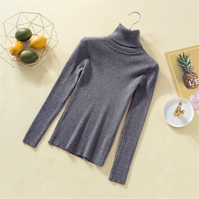 Knit Sweater Women Turtleneck Casual Pure Cashmere Pullover Autumn Winter Solid Long Sleeve Slim-jumper Soft Tops Pull Femme