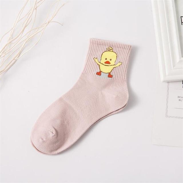 1 Pair Ladies Comfortable Cotton Socks New Fashion All Seasons Cartoon Animal Embroidery Series Women Fresh Harajuku Crew Socks