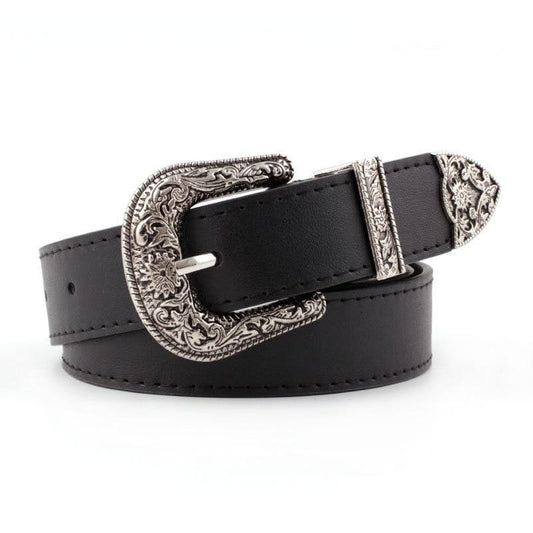 Hup Women Black Leather Western Cowgirl Waist Belt Metal Buckle Waistband New Hot Belts For Women Luxury Designer Brand