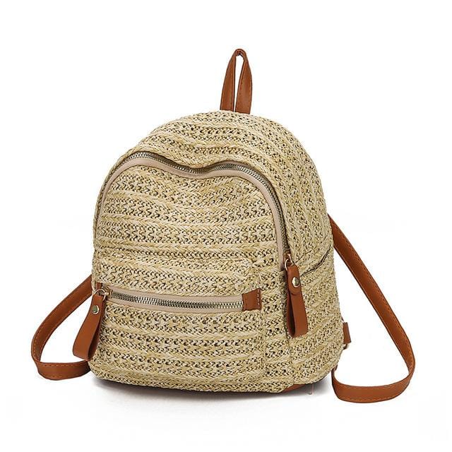 2020 Summer Rattan Women's Backpack Beach Leisure Women's Bag Splicing Student Backpack Fashion All-around Travel Bag