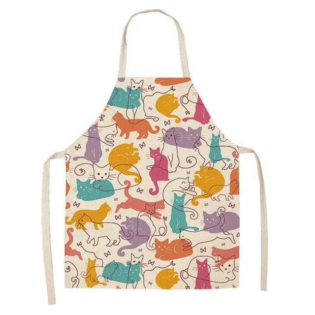 1Pcs Kitchen Apron Cute Cartoon Cat Printed Sleeveless Cotton Linen Aprons for Men Women Home Cleaning Tools 53*65cm WQ0029