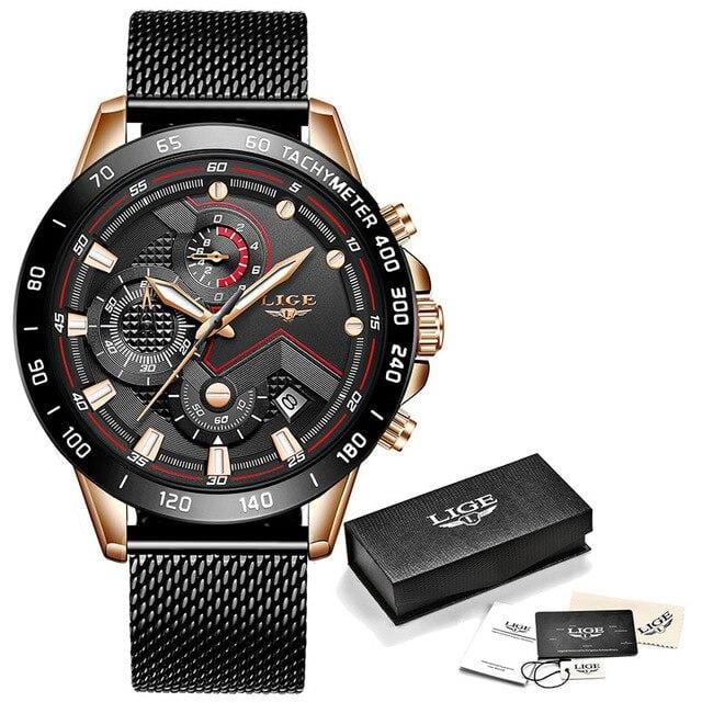 2020 Mens Watches Waterproof Stainless Steel LIGE Top Brand Luxury Fashion Sports Watch Chronograph Quartz Clock Black Watch Men