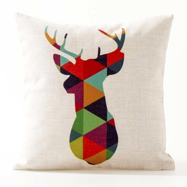Nordic Geometric Cushion Covers Arrows Deer Elk Sofa Decorative Cushions Pillow Cover 45*45 Linen Beige Pillow Case funda cojín