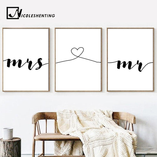 Mr Mrs Family Simple Quotes Wall Art Canvas Poster Minimalist Print Couple Anniversary Painting Picture for Living Room Decor
