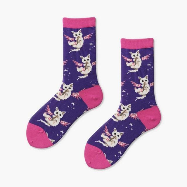 Hot Sale Colorful Women's Cotton Crew Socks Funny Banana Cat Animal Pattern Creative Ladies Novelty Socks For Gifts