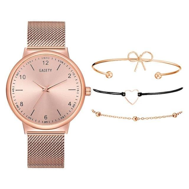 GAIETY Fashion Brand 4pcs/Set Dress Women Rose Gold Watches Luxury Ladies Wrist Watch Female Quartz Clock Bracelet reloj mujer