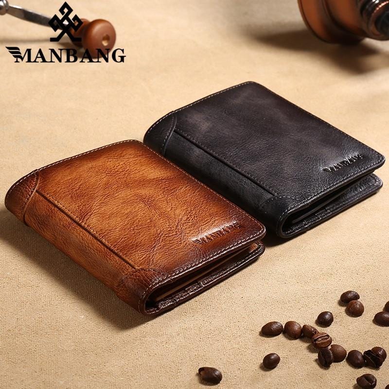 ManBang 2020 New 100% Genuine Leather Men Wallet Small Mini Card Holder Male Walet Pocket Retro purse High quatily