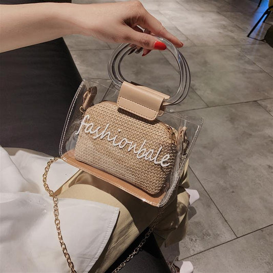 Transparent Bag Female 2020 New Wave Korean Summer Beach Messenger Bag Wild Chain Shoulder Woven Straw Fashion Handbag
