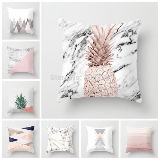 ZENGIA Pink Geometric Nordic Cushion Cover Tropic Pineapple Throw Pillow Cover Polyester Cushion Case Sofa Bed Decorative Pillow