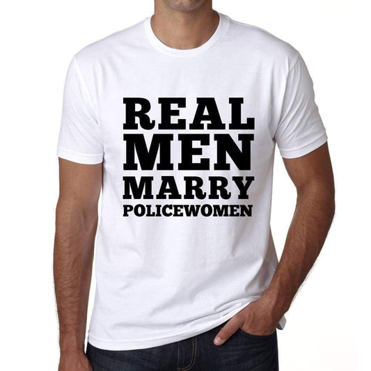 Real Men Marry Policewomen Mens Short Sleeve Round Neck T-Shirt - White / S - Casual