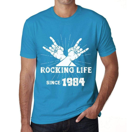 Rocking Life Since 1984 Mens T-Shirt Blue Birthday Gift 00421 - Blue / Xs - Casual