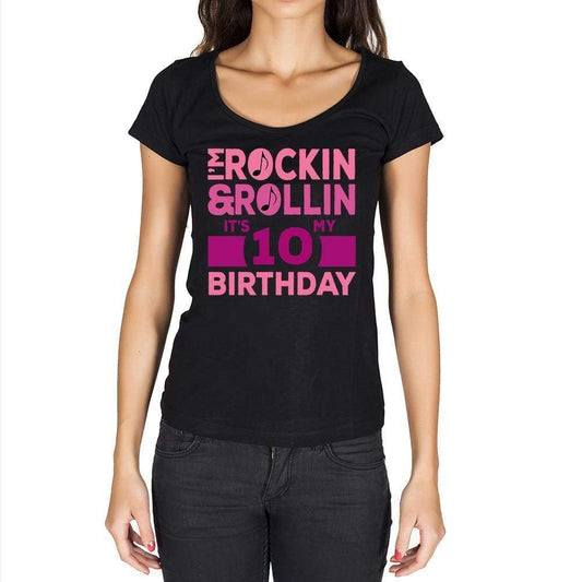Rockin&rollin 10 Womens Short Sleeve Round Neck T-Shirt 00149 - Black / Xs - Casual