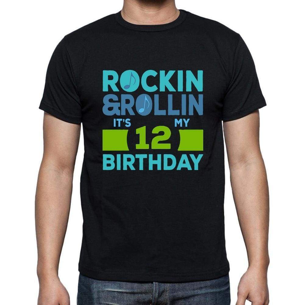 Rockin&rollin 12 Black Mens Short Sleeve Round Neck T-Shirt Gift T-Shirt 00340 - Black / S - Casual