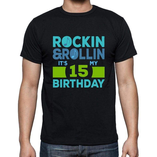 Rockin&rollin 15 Black Mens Short Sleeve Round Neck T-Shirt Gift T-Shirt 00340 - Black / S - Casual