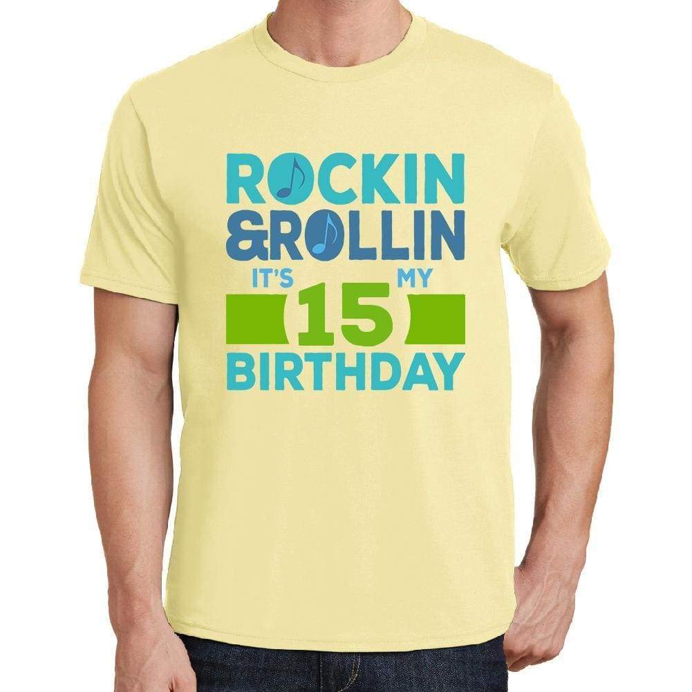 Rockin&rollin 15 Yellow Mens Short Sleeve Round Neck T-Shirt 00278 - Yellow / S - Casual