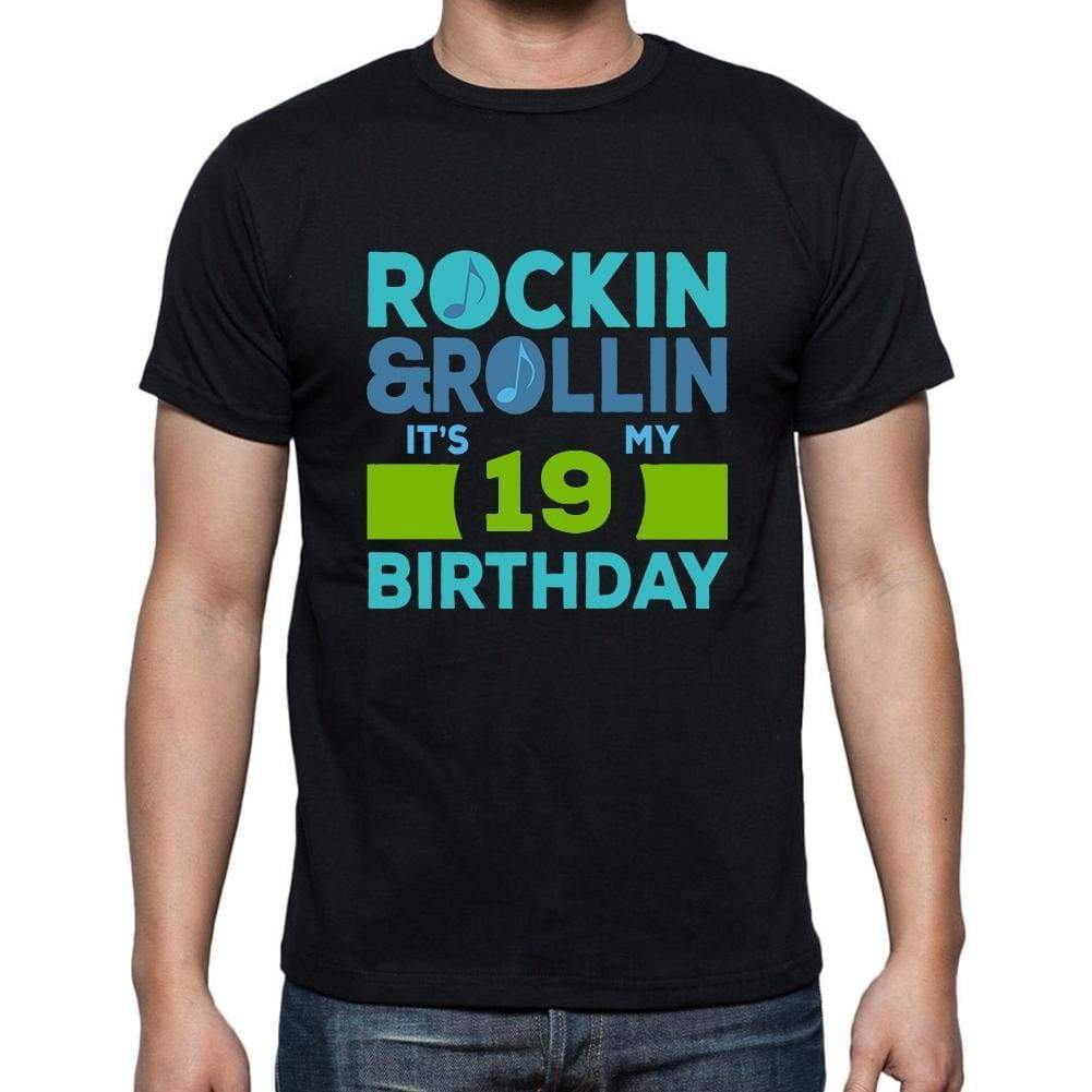 Rockin&rollin 19 Black Mens Short Sleeve Round Neck T-Shirt Gift T-Shirt 00340 - Black / S - Casual