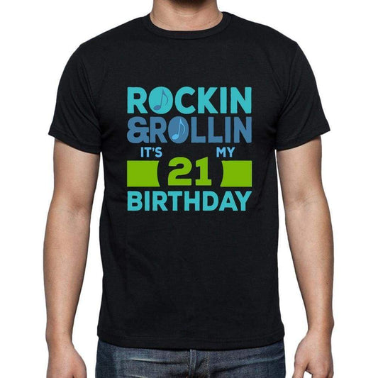 Rockin&rollin 21 Black Mens Short Sleeve Round Neck T-Shirt Gift T-Shirt 00340 - Black / S - Casual