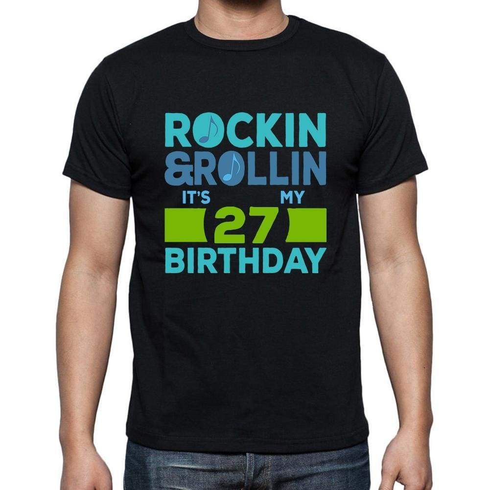 Rockin&rollin 27 Black Mens Short Sleeve Round Neck T-Shirt Gift T-Shirt 00340 - Black / S - Casual