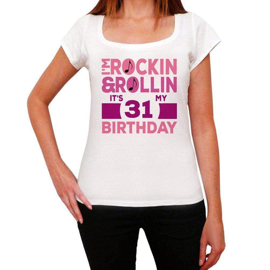 Rockin&rollin 31 White Womens Short Sleeve Round Neck T-Shirt Gift T-Shirt 00343 - White / Xs - Casual