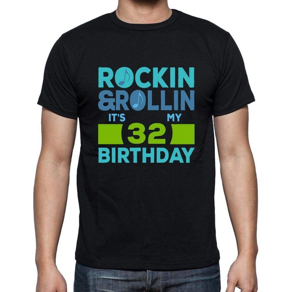 Rockin&rollin 32 Black Mens Short Sleeve Round Neck T-Shirt Gift T-Shirt 00340 - Black / S - Casual