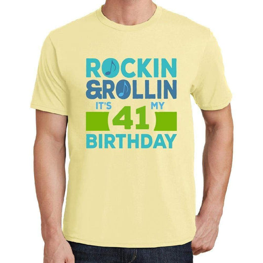 Rockin&rollin 41 Yellow Mens Short Sleeve Round Neck T-Shirt 00278 - Yellow / S - Casual