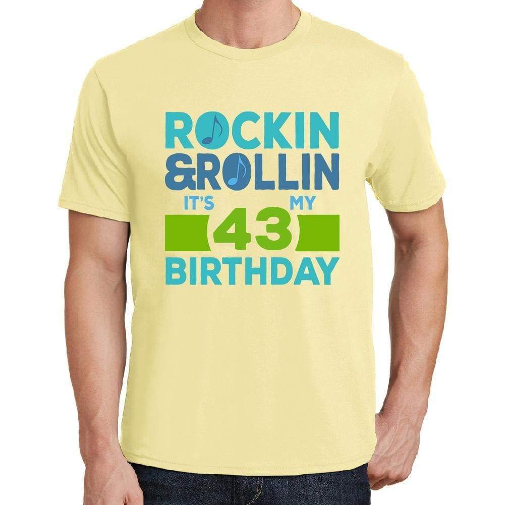Rockin&rollin 43 Yellow Mens Short Sleeve Round Neck T-Shirt 00278 - Yellow / S - Casual