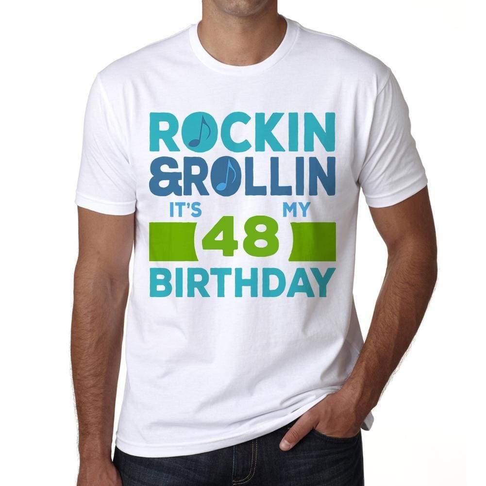 Rockin&rollin 48 White Mens Short Sleeve Round Neck T-Shirt 00339 - White / S - Casual