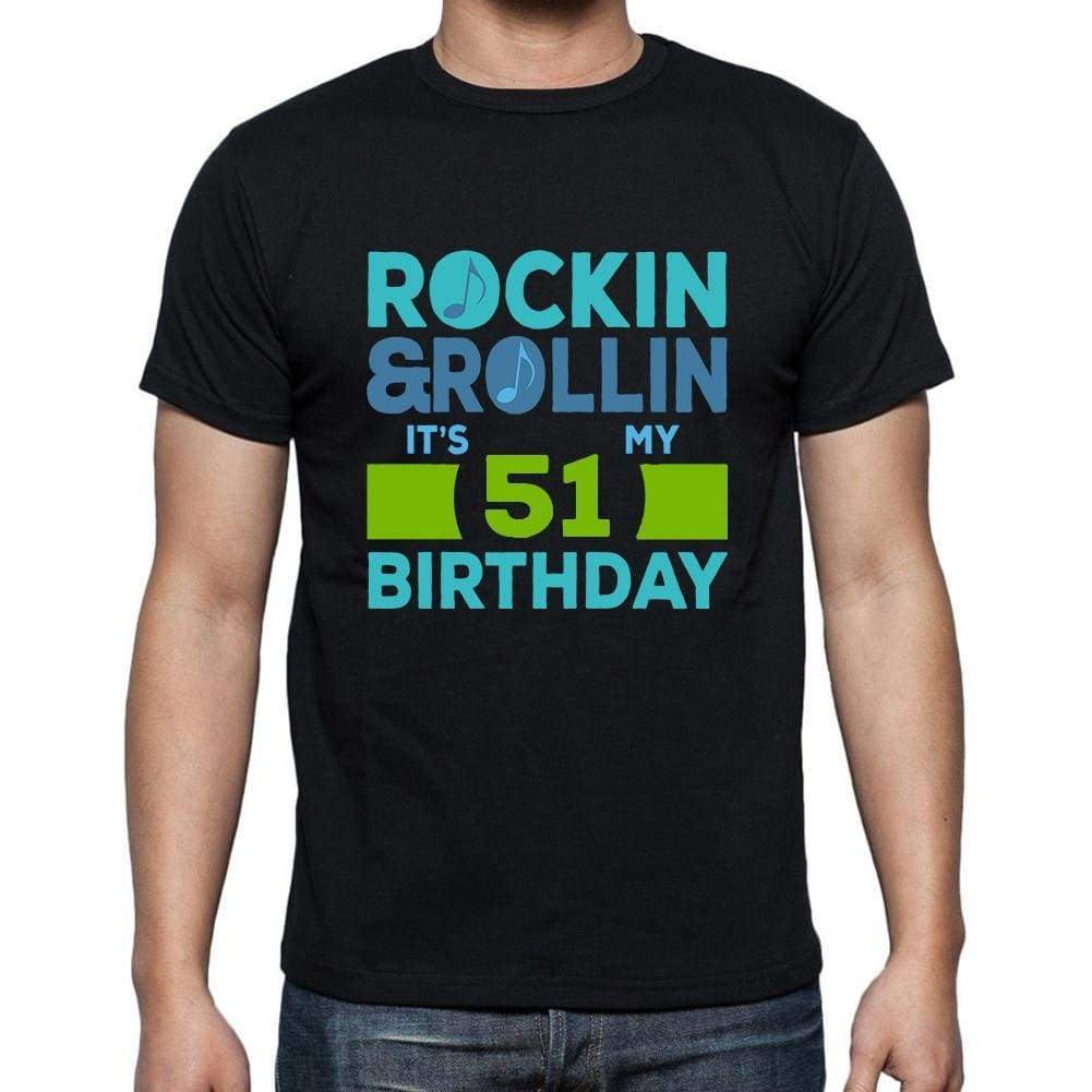 Rockin&rollin 51 Black Mens Short Sleeve Round Neck T-Shirt Gift T-Shirt 00340 - Black / S - Casual