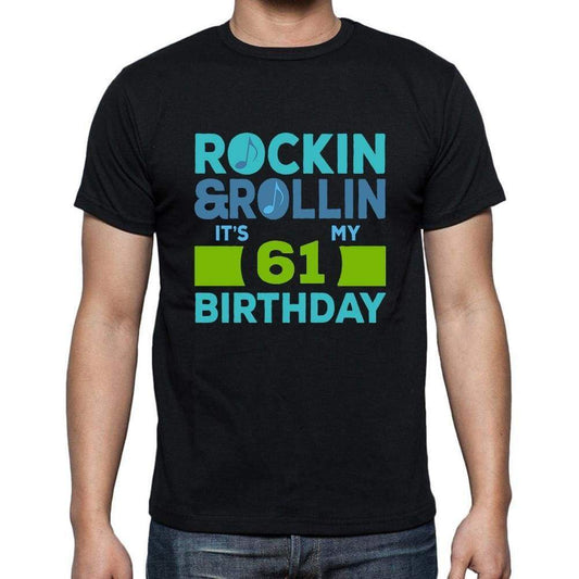 Rockin&rollin 61 Black Mens Short Sleeve Round Neck T-Shirt Gift T-Shirt 00340 - Black / S - Casual