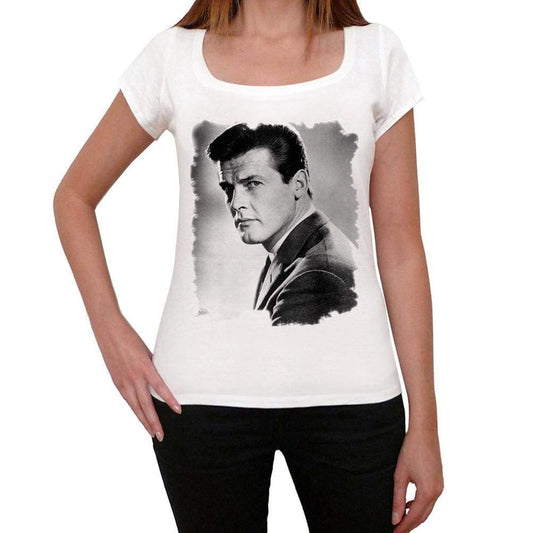 Roger Moore Face White Womens Short Sleeve Round Neck T-Shirt Gift T-Shirt 00295 - White / Xs - Casual